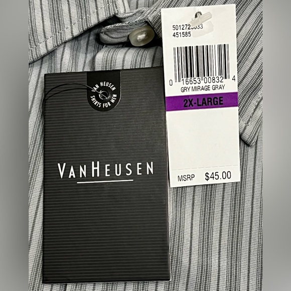 NWT VAN HEUSEN Men's Shirt Size XXL 18-18.5 Striped Mirage Gray Long Sleeve - Picture 9 of 9